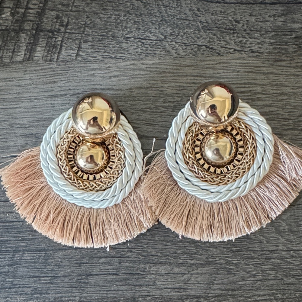 Elegant Gold and Cream Statement Earrings